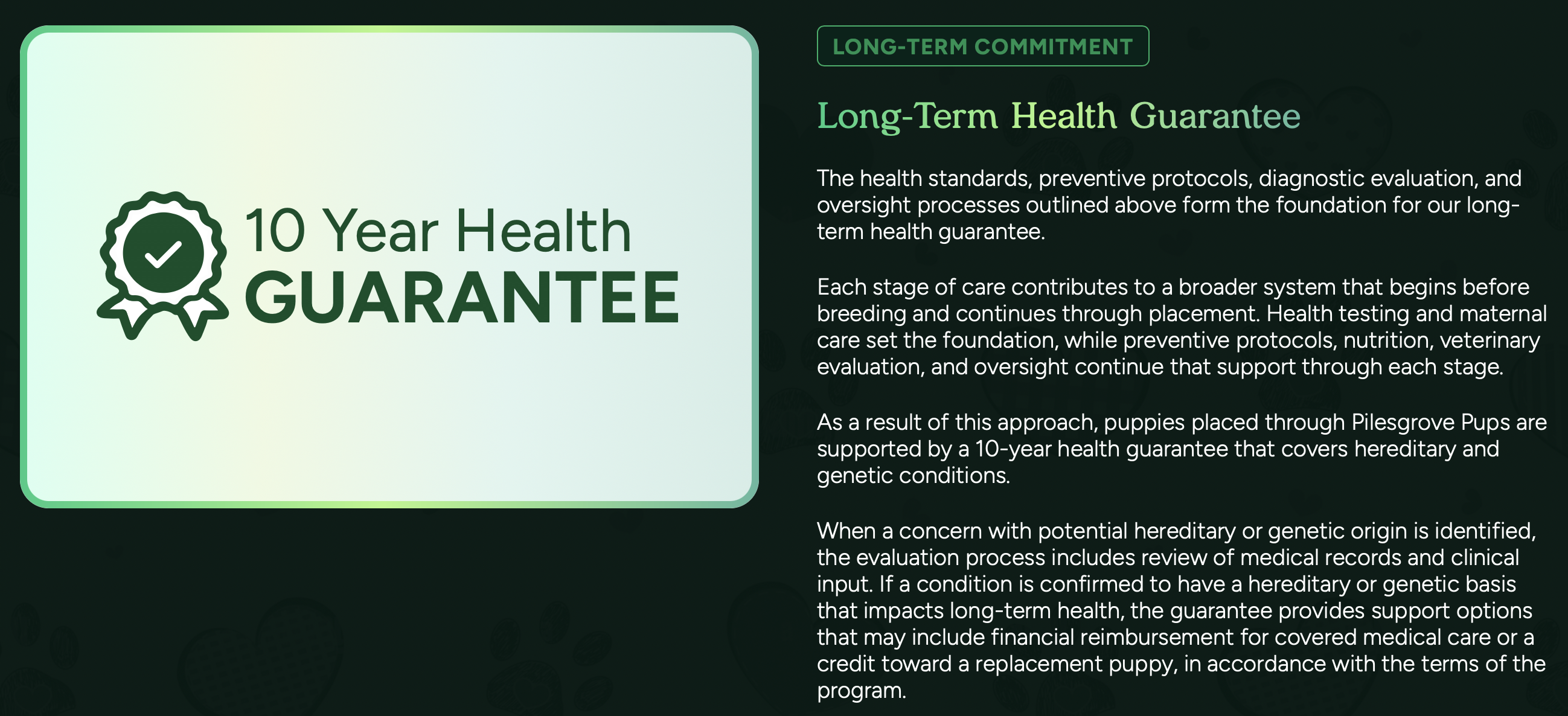 10 year health guarantee at pilesgrove pups