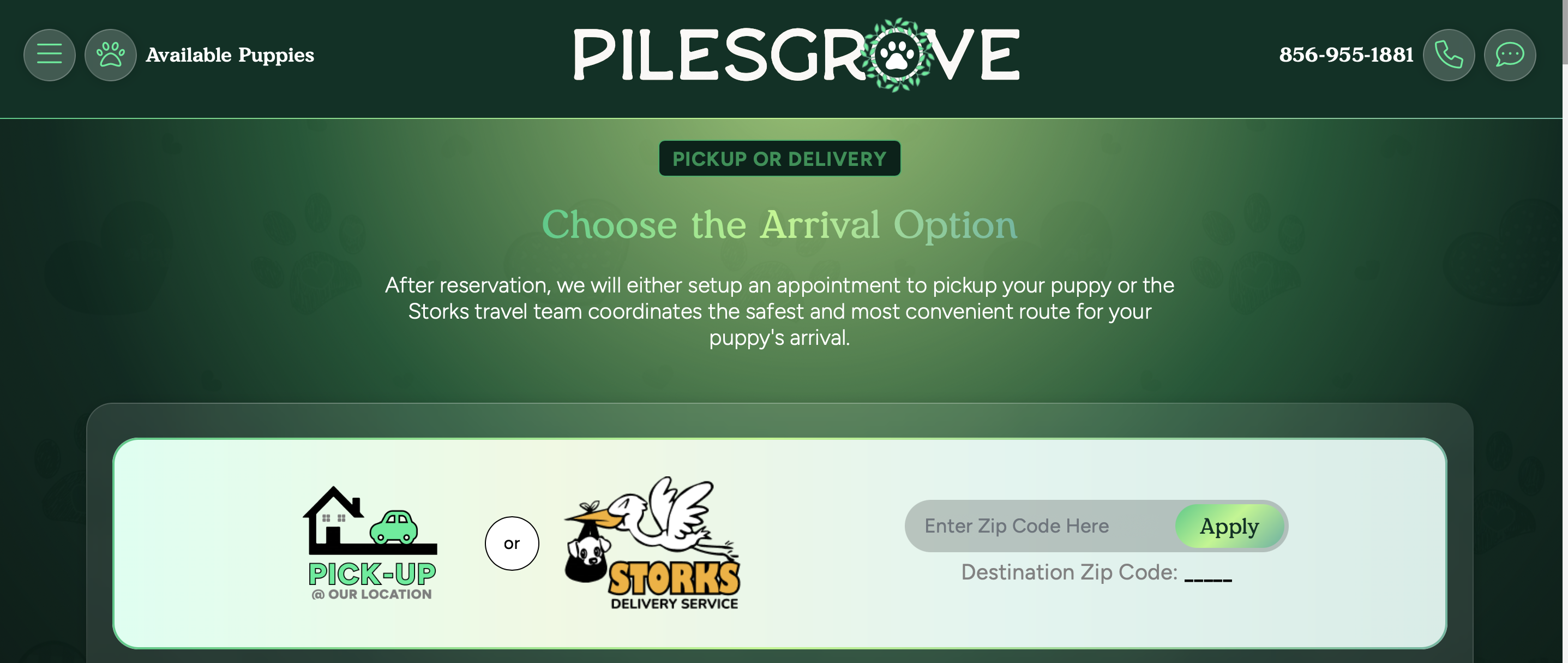delivery options at pilesgrove pups
